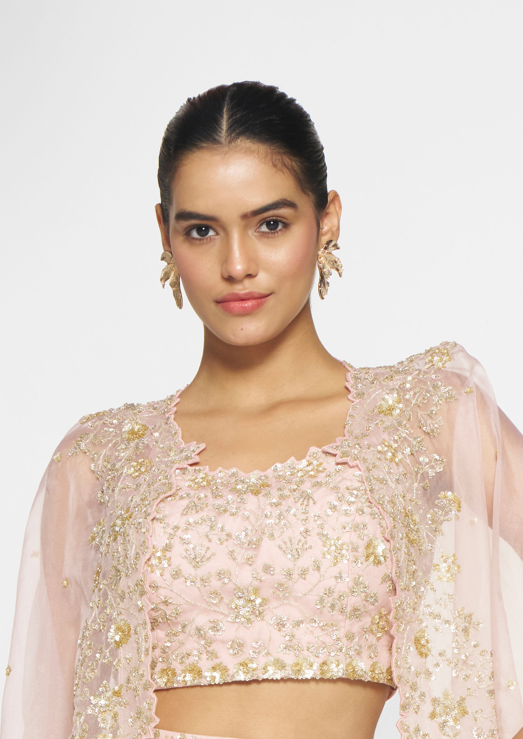 Twamev Women Pink Organza Magic Indo Western