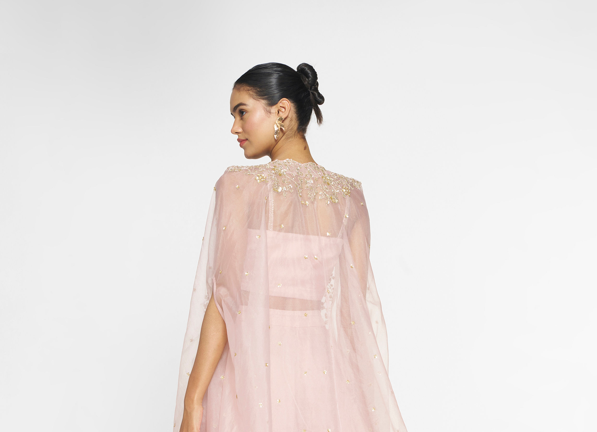 Twamev Women Pink Organza Magic Indo Western