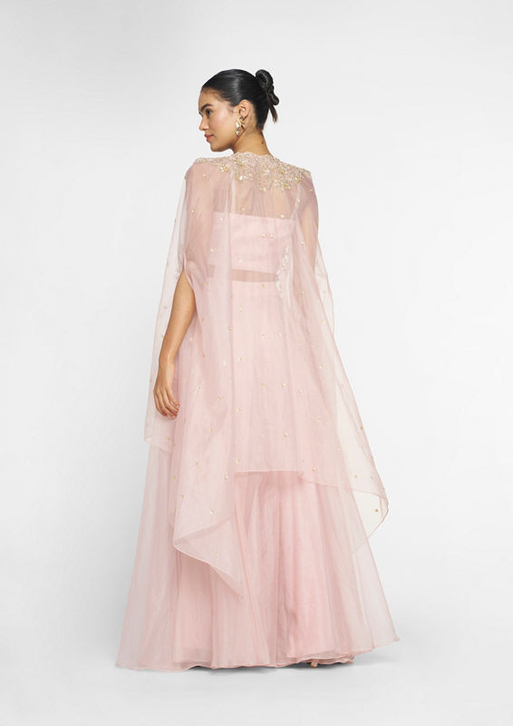 Twamev Women Pink Organza Magic Indo Western