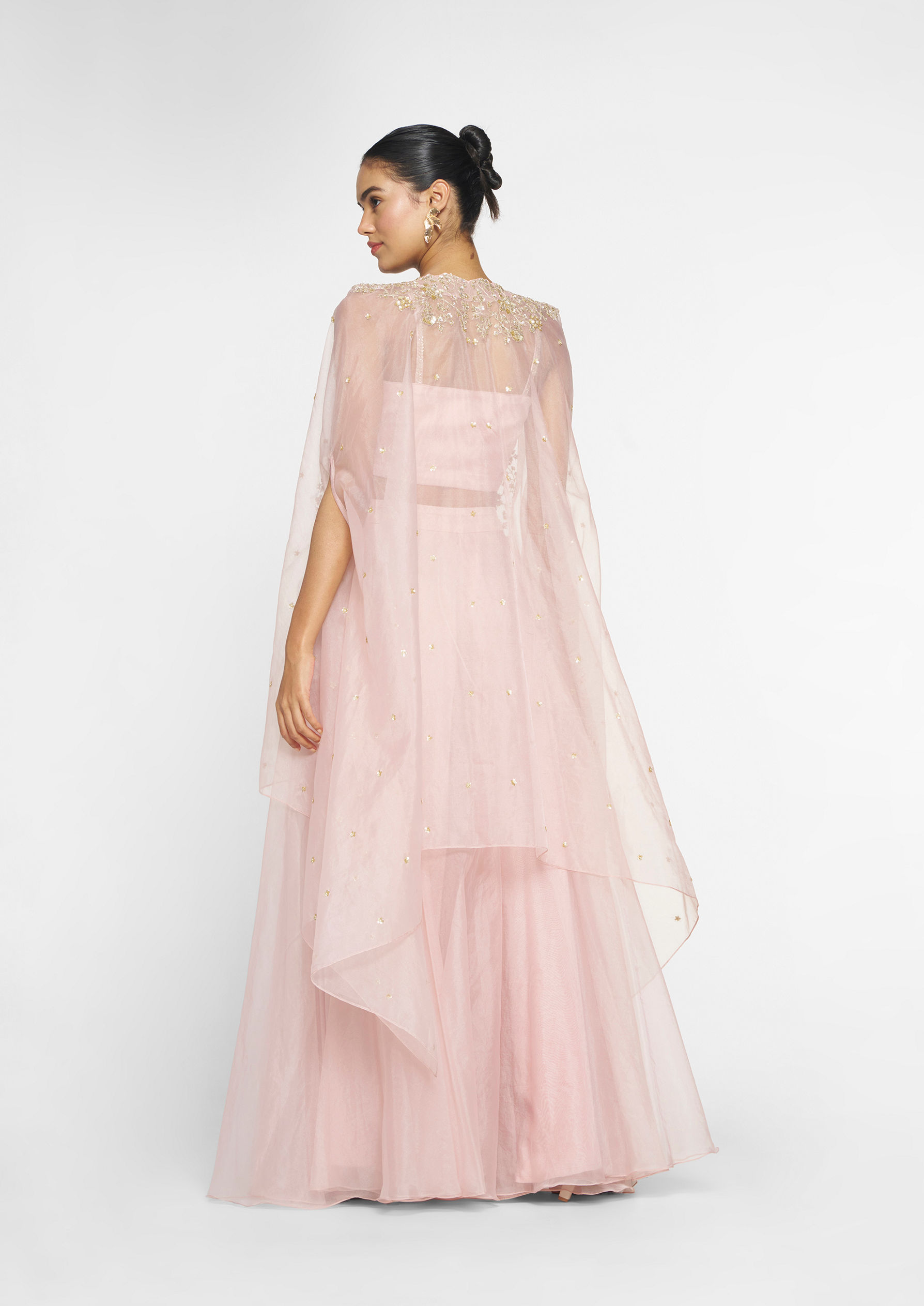 Twamev Women Pink Organza Magic Indo Western