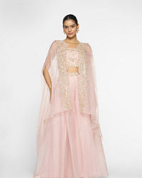 Twamev Women Pink Organza Magic Indo Western