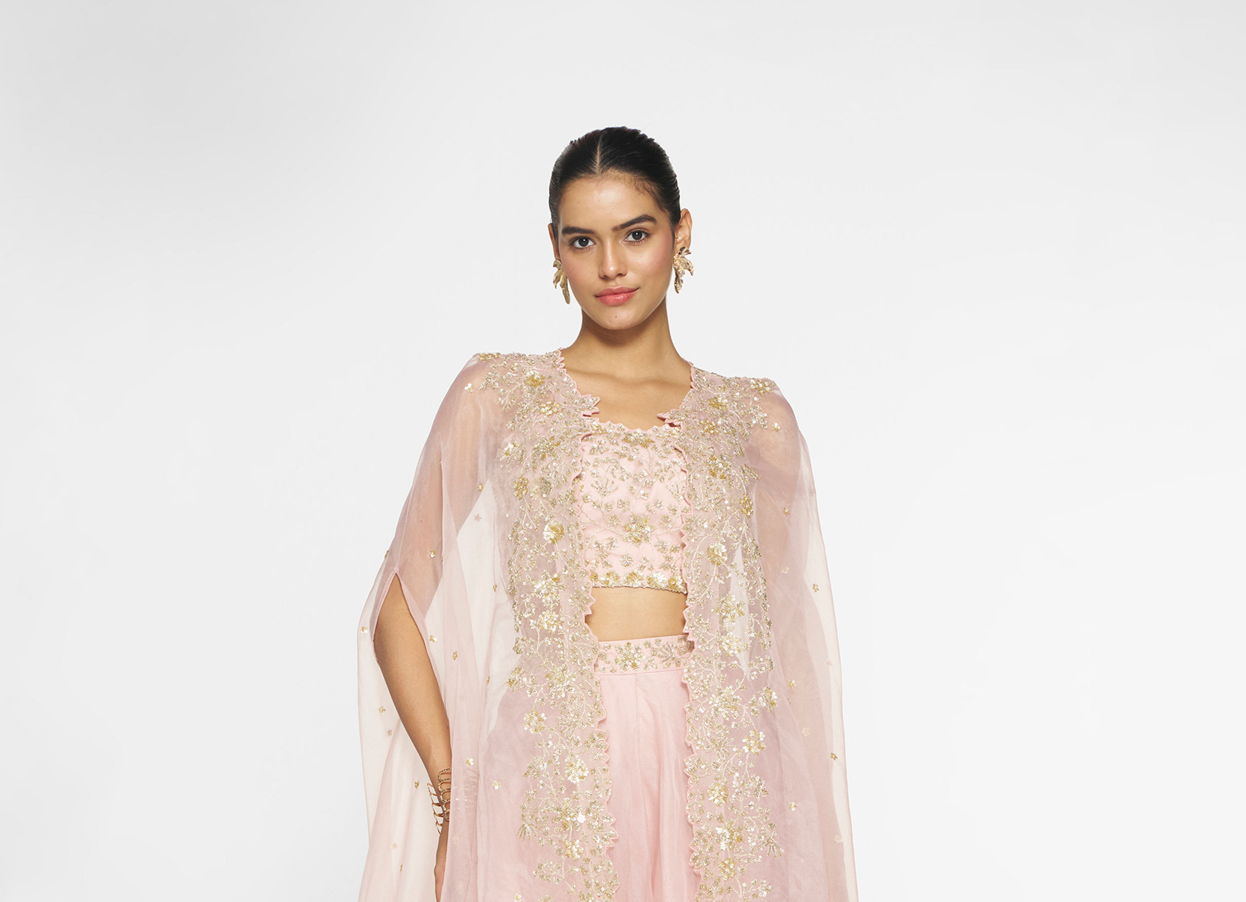 Twamev Women Pink Organza Magic Indo Western