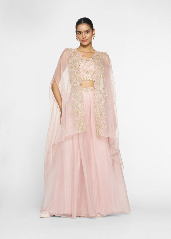 Twamev Women Pink Organza Magic Indo Western