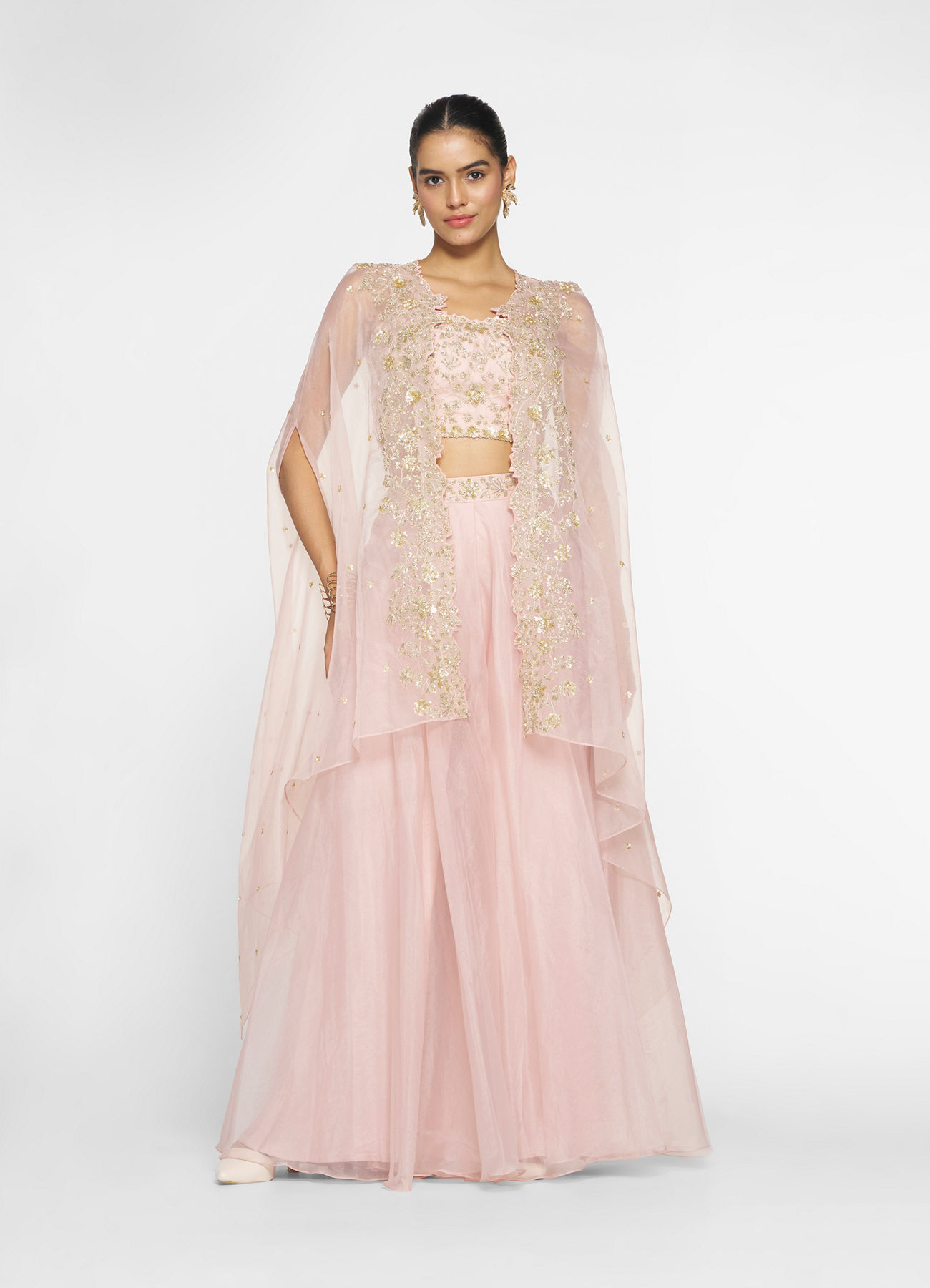 Twamev Women Pink Organza Magic Indo Western