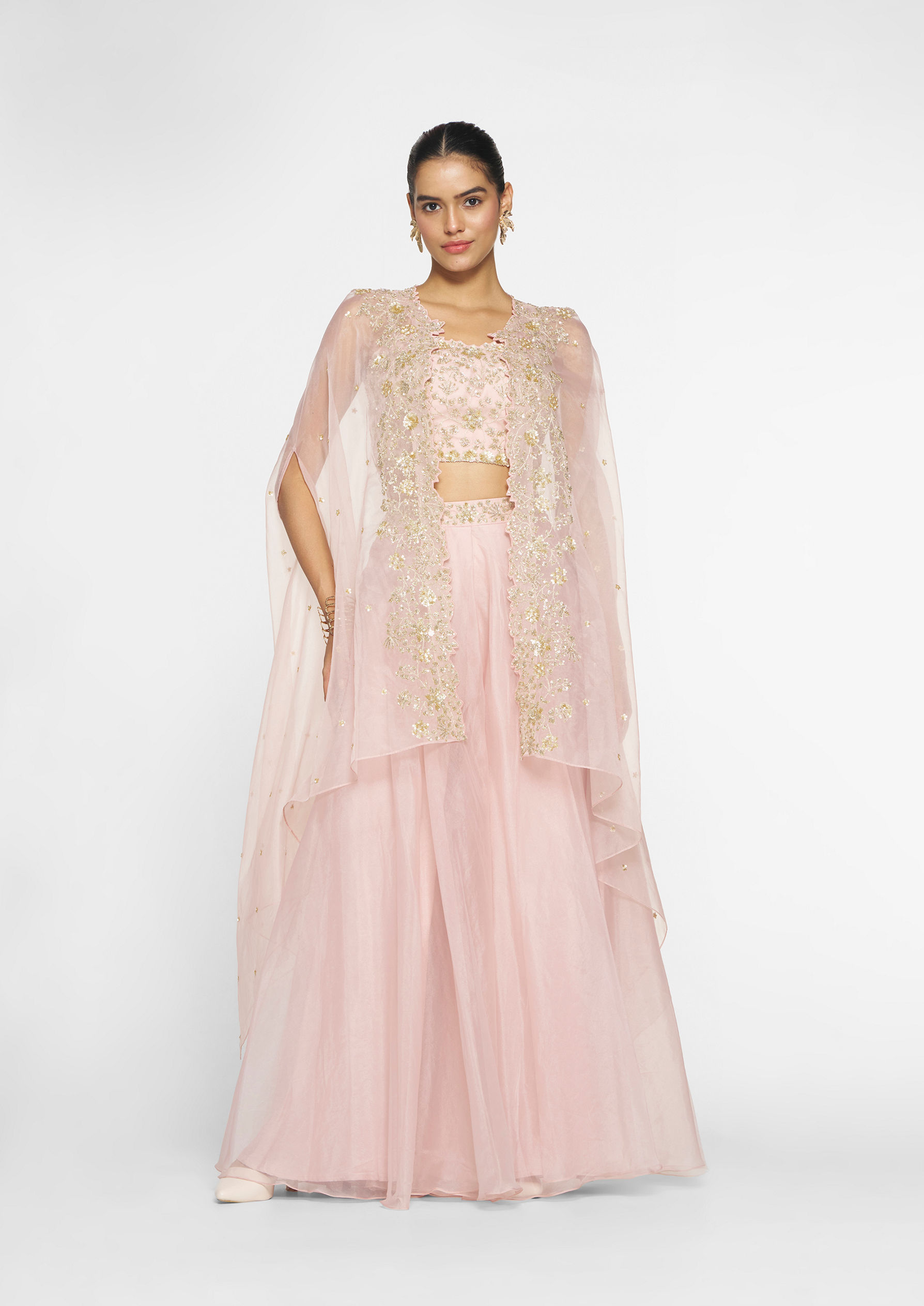 Twamev Women Pink Organza Magic Indo Western