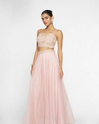 Twamev Women Pink Organza Magic Indo Western