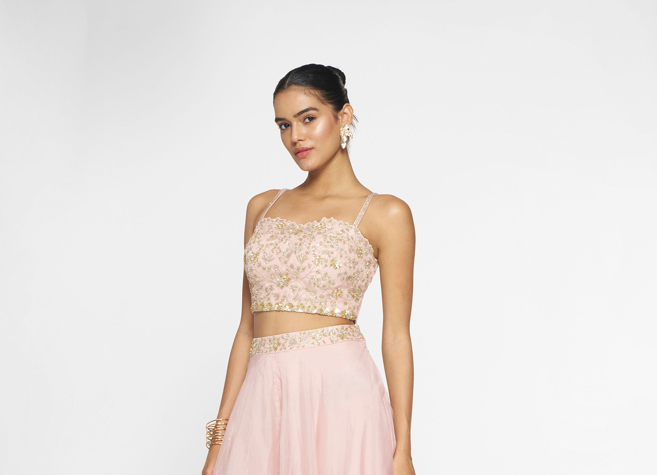 Twamev Women Pink Organza Magic Indo Western