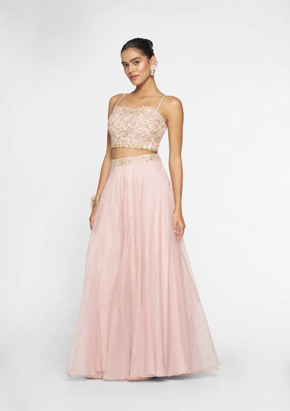 Twamev Women Pink Organza Magic Indo Western