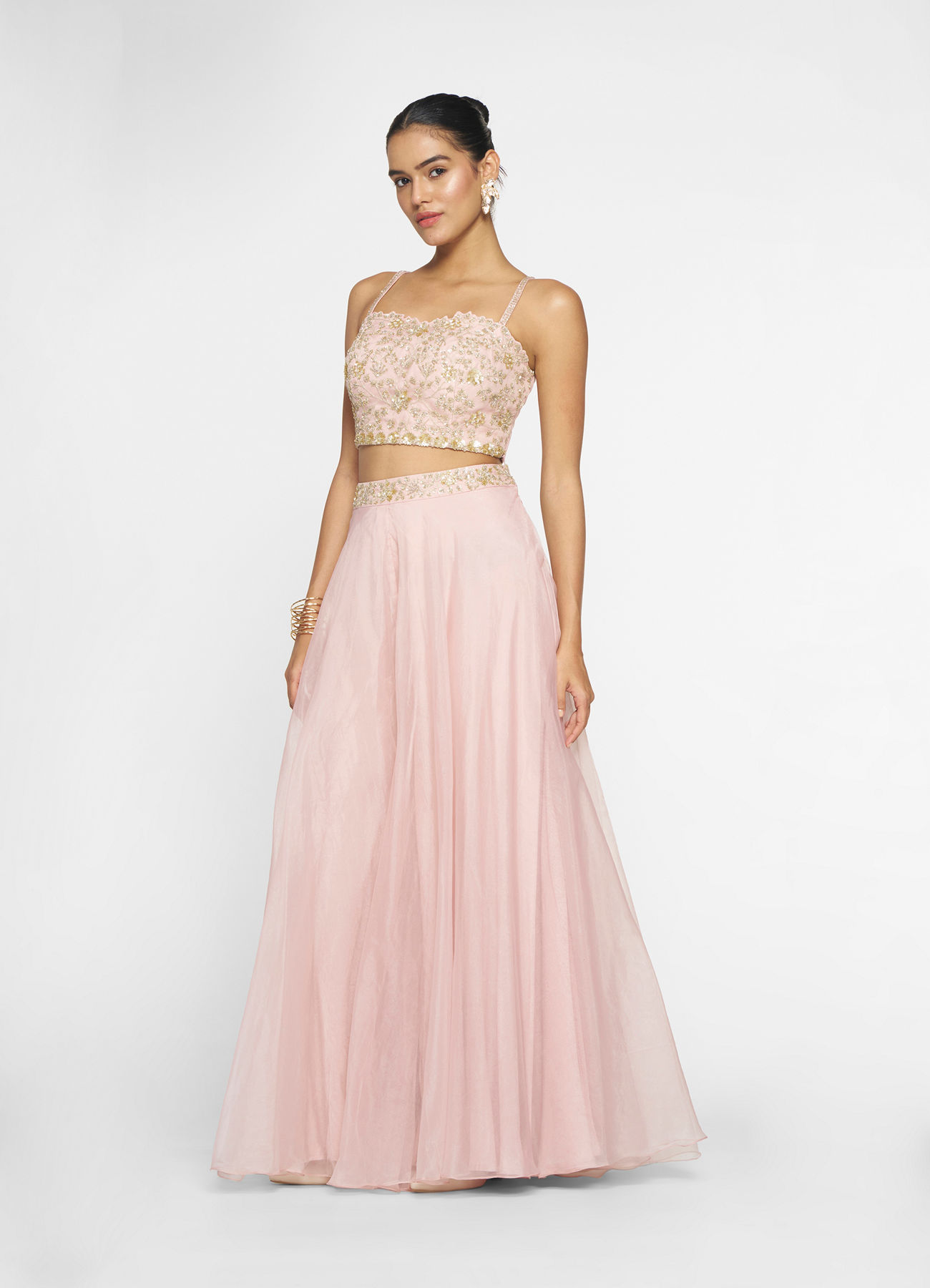 Twamev Women Pink Organza Magic Indo Western