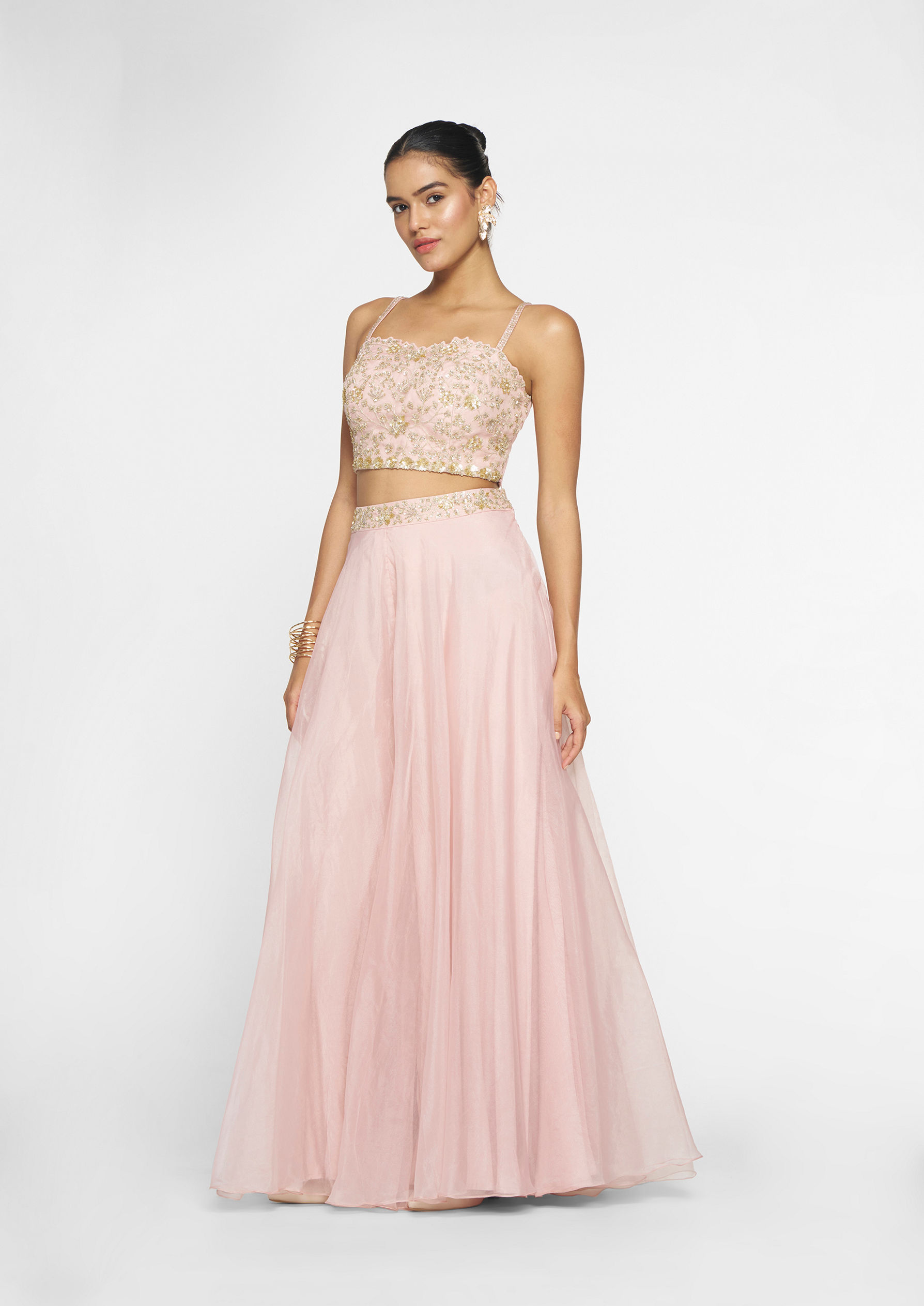 Twamev Women Pink Organza Magic Indo Western