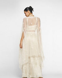 Twamev Women Ivory Silk Embroidered Cape Top With Palazzo