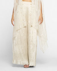 Twamev Women Ivory Silk Embroidered Cape Top With Palazzo
