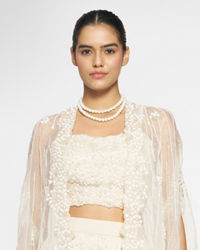 Twamev Women Ivory Silk Embroidered Cape Top With Palazzo