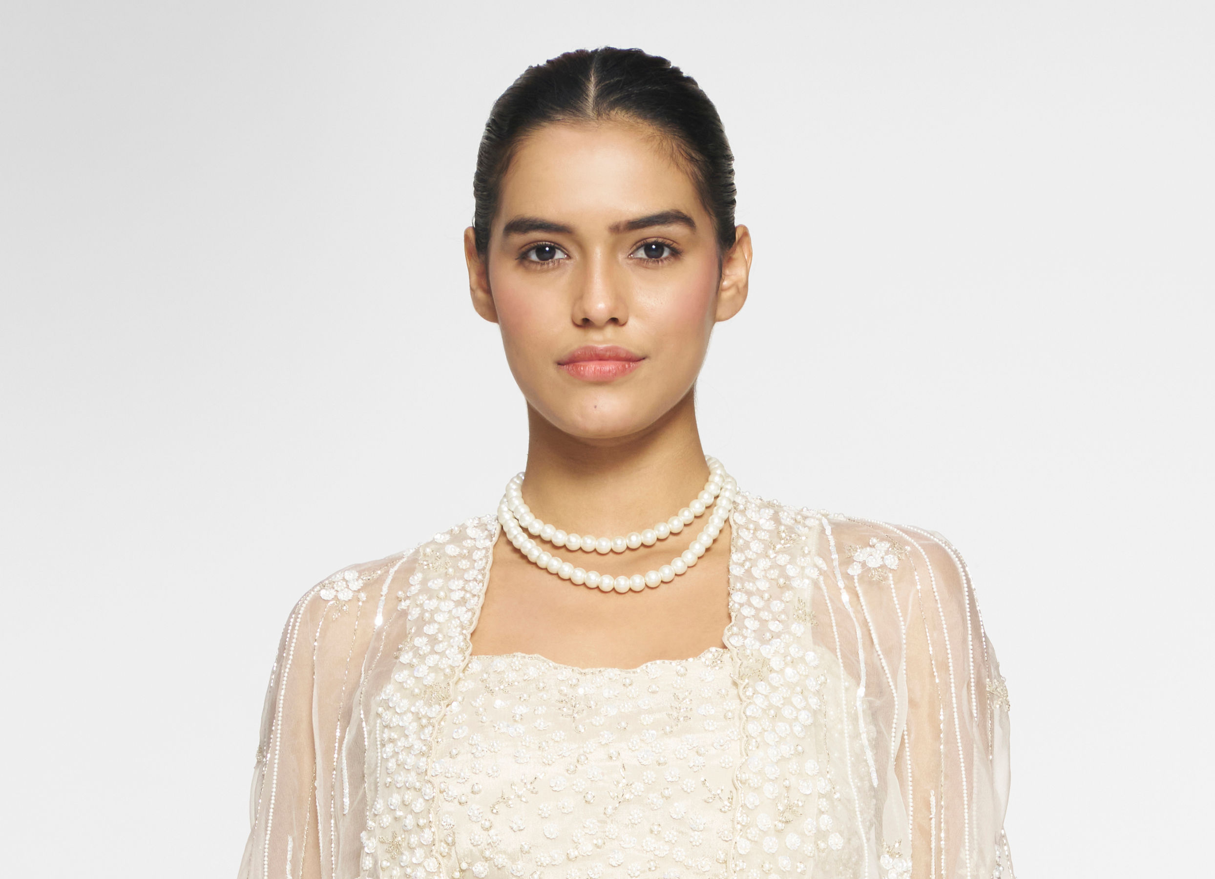 Twamev Women Ivory Silk Embroidered Cape Top With Palazzo