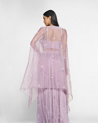 Twamev Women Purple Silk Embroidered Cape Top With Palazzo