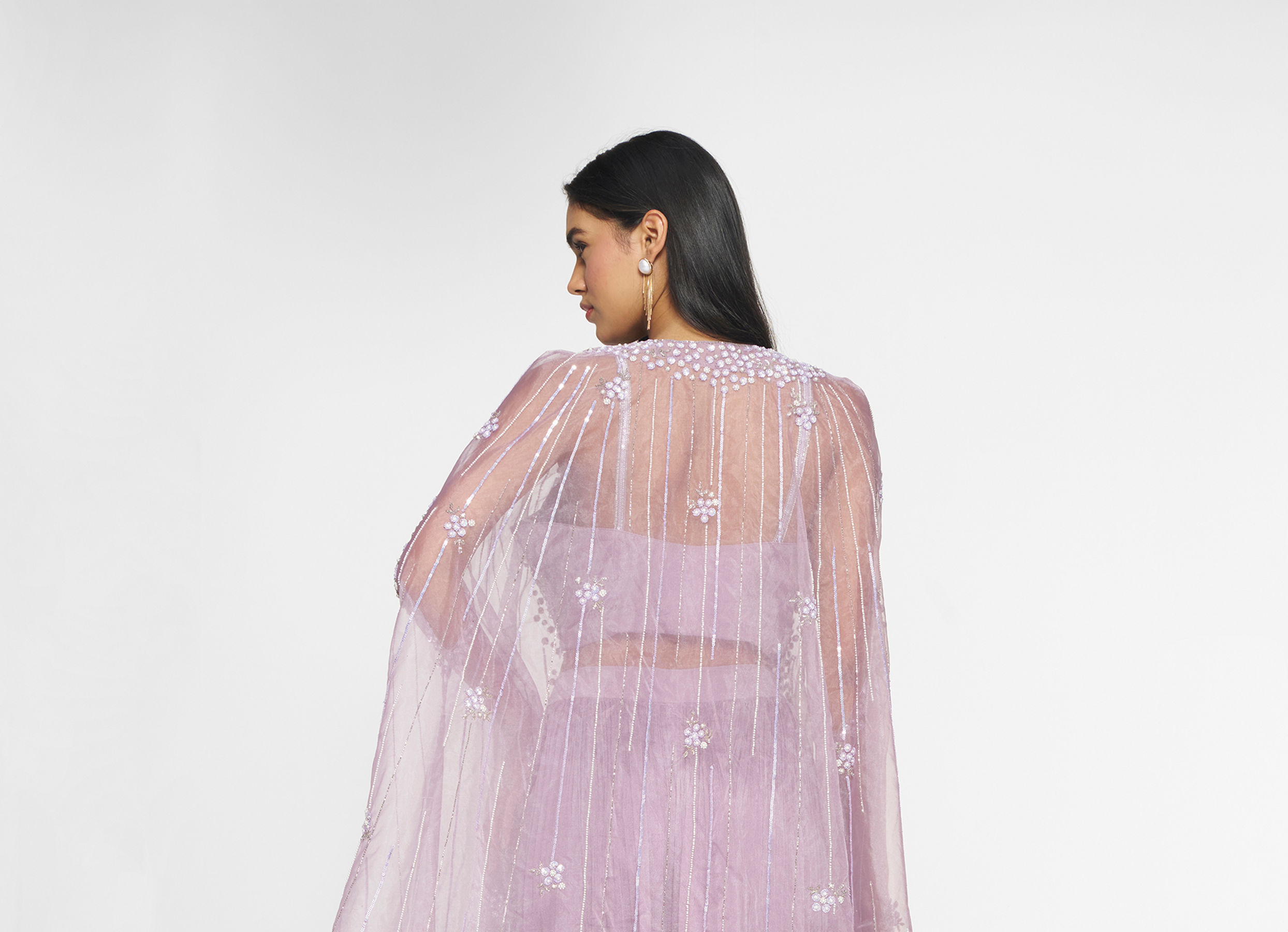 Twamev Women Purple Silk Embroidered Cape Top With Palazzo