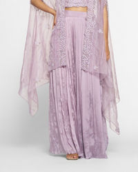 Twamev Women Purple Silk Embroidered Cape Top With Palazzo