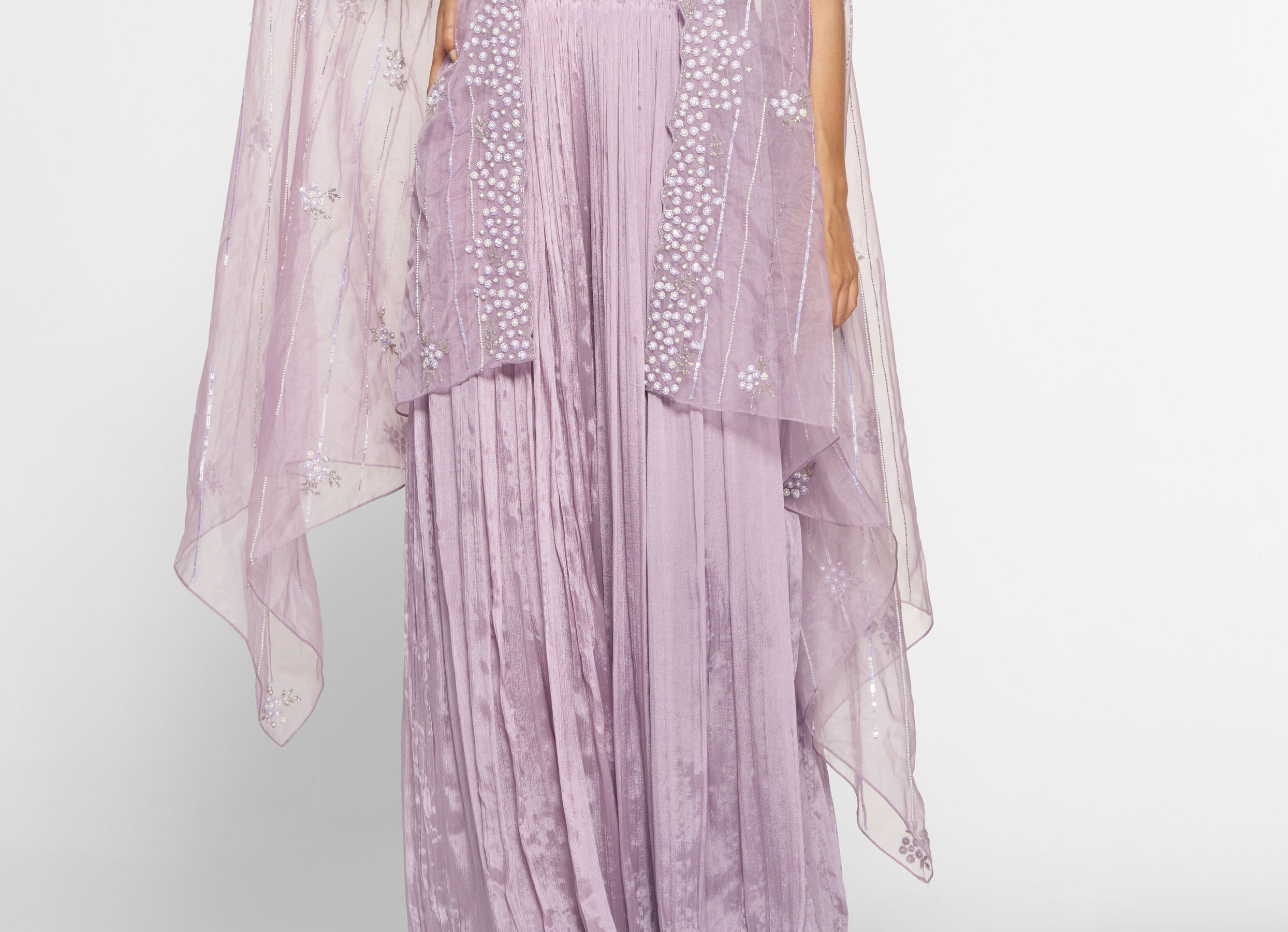 Twamev Women Purple Silk Embroidered Cape Top With Palazzo