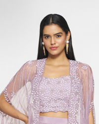 Twamev Women Purple Silk Embroidered Cape Top With Palazzo