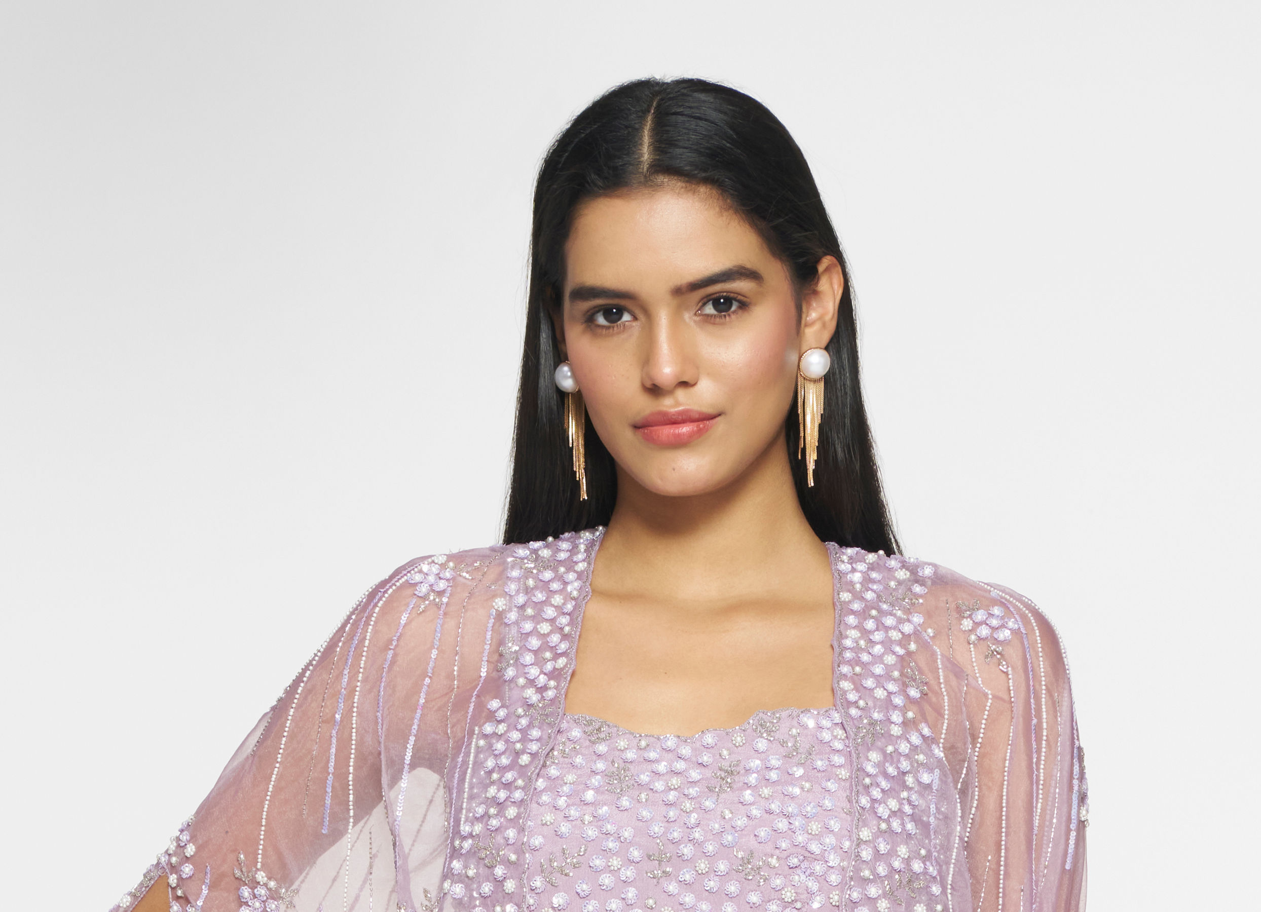 Twamev Women Purple Silk Embroidered Cape Top With Palazzo