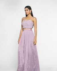 Twamev Women Purple Silk Embroidered Cape Top With Palazzo