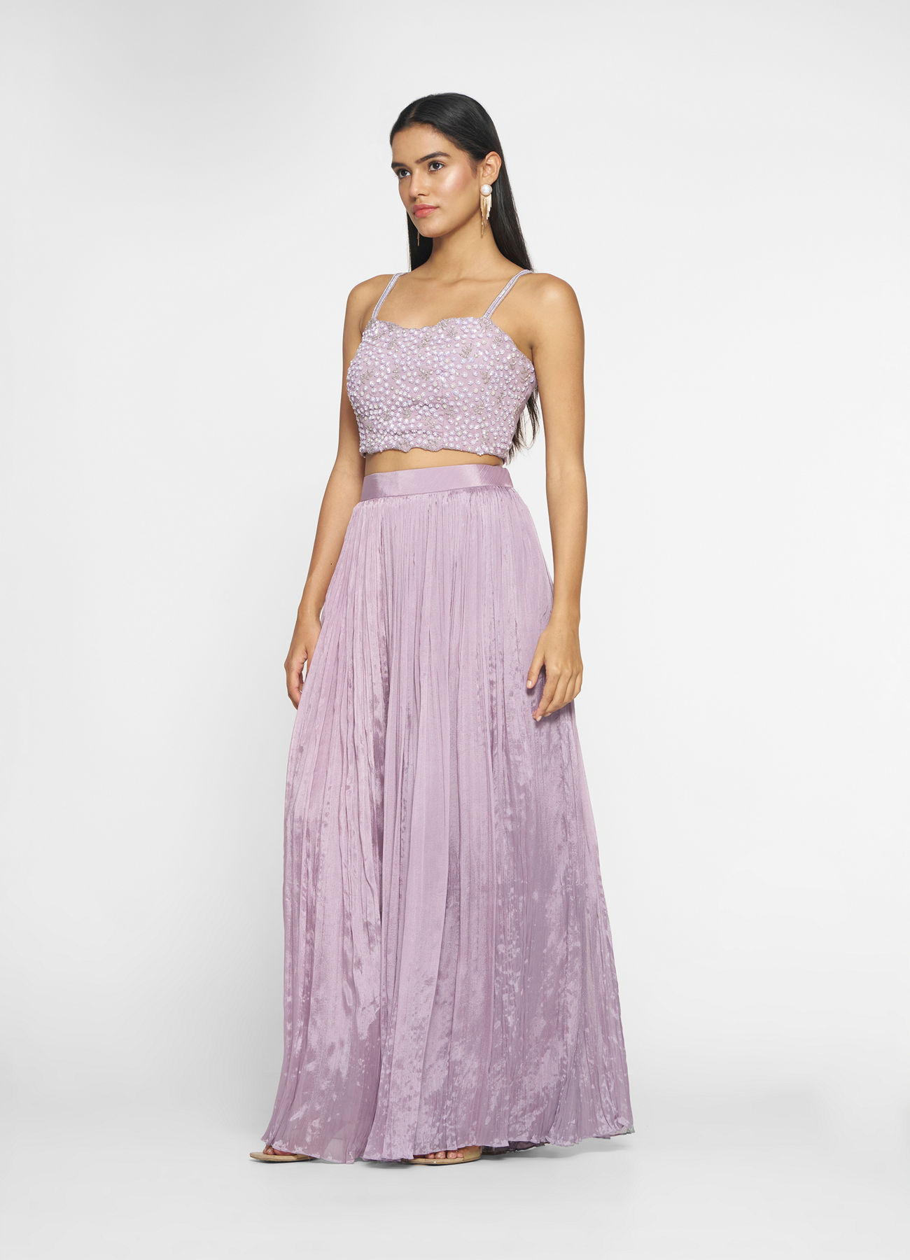 Twamev Women Purple Silk Embroidered Cape Top With Palazzo