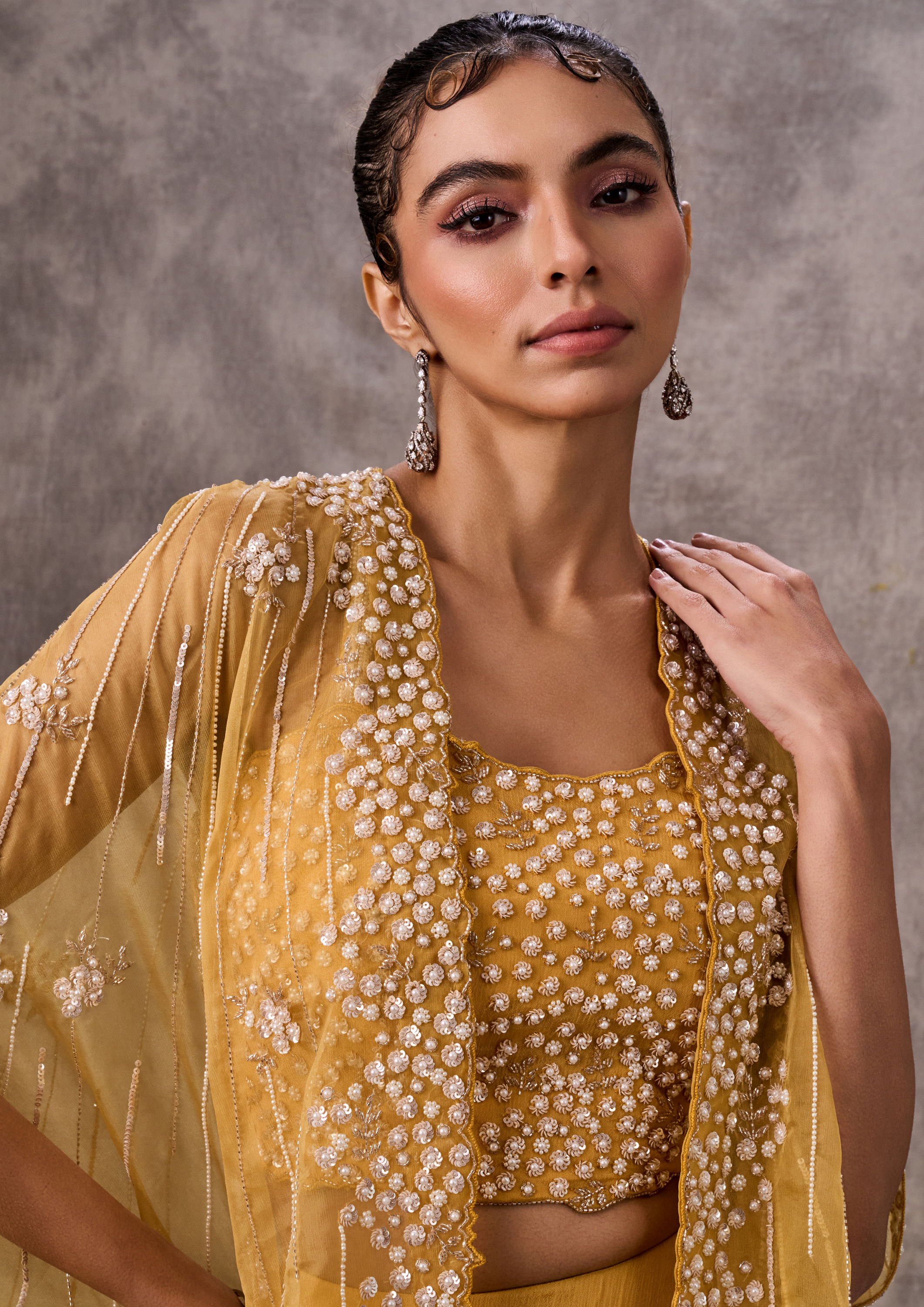 Twamev Women Mustard Yellow Elegance Indo Western