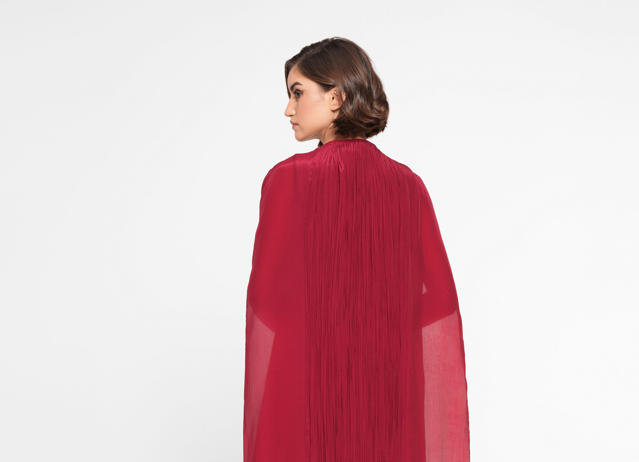 Twamev Women Twinkling Red Georgette Indo Western