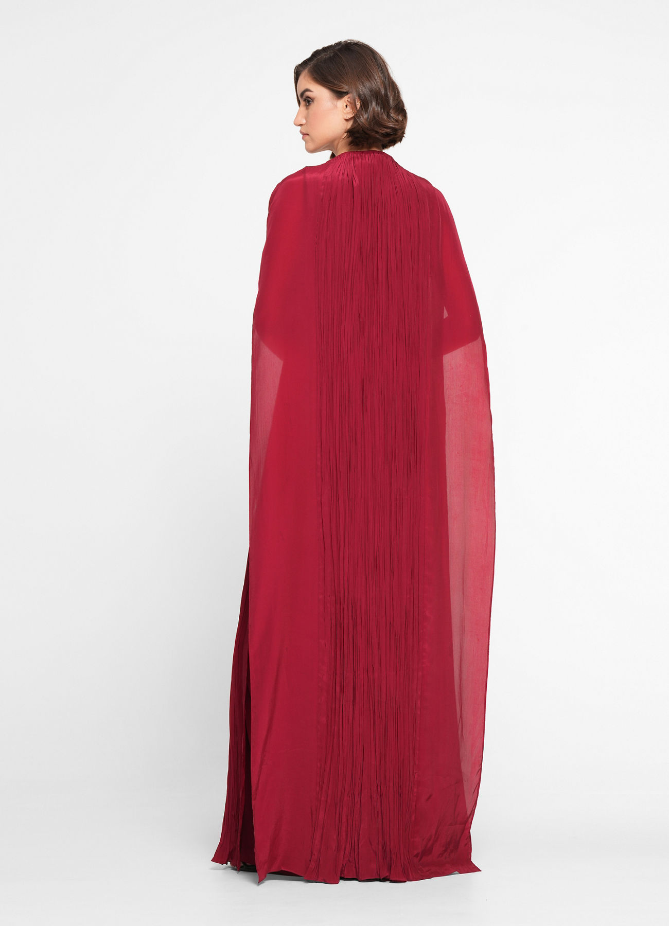 Twamev Women Twinkling Red Georgette Indo Western