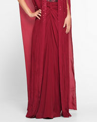 Twamev Women Twinkling Red Georgette Indo Western