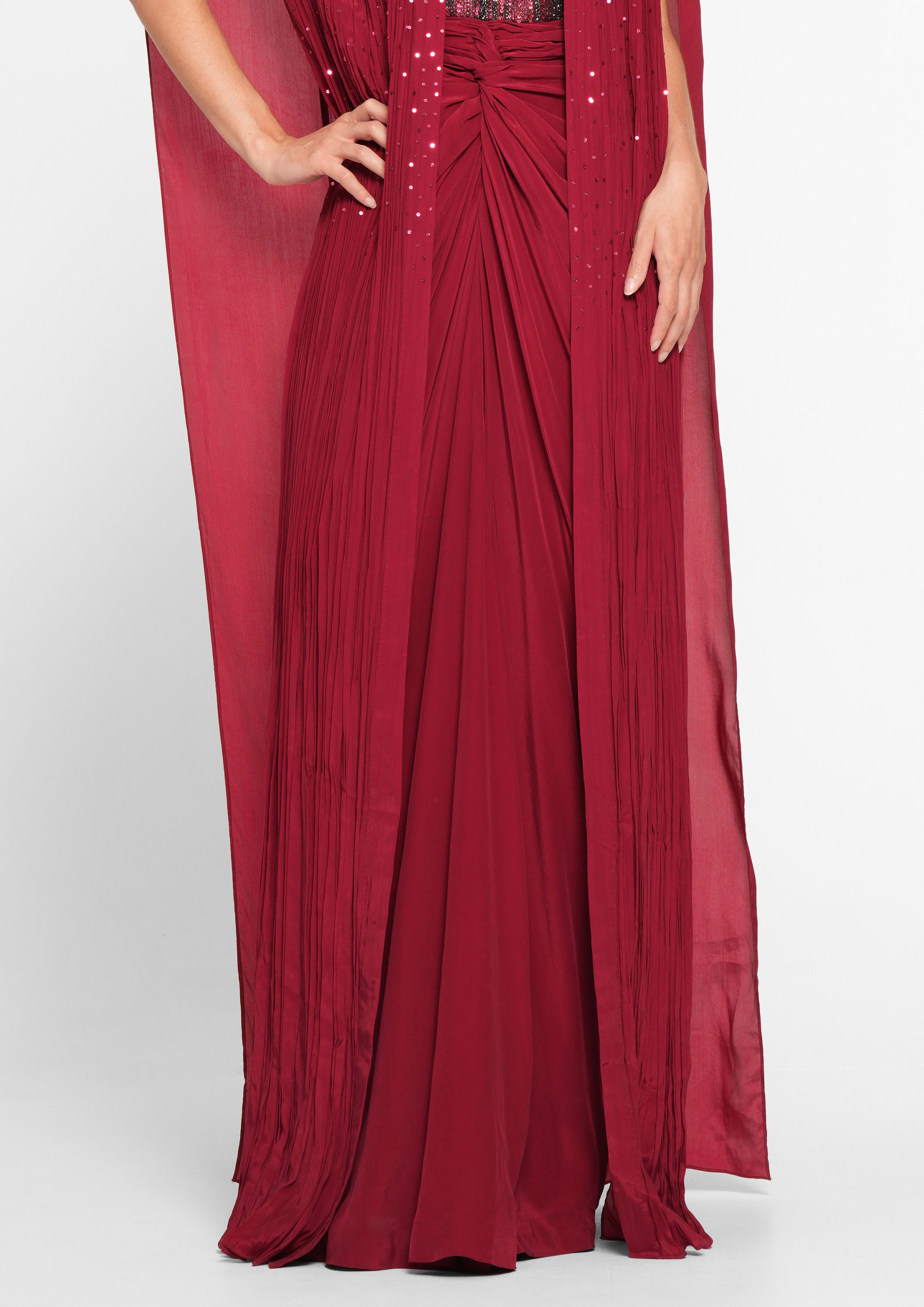 Twamev Women Twinkling Red Georgette Indo Western