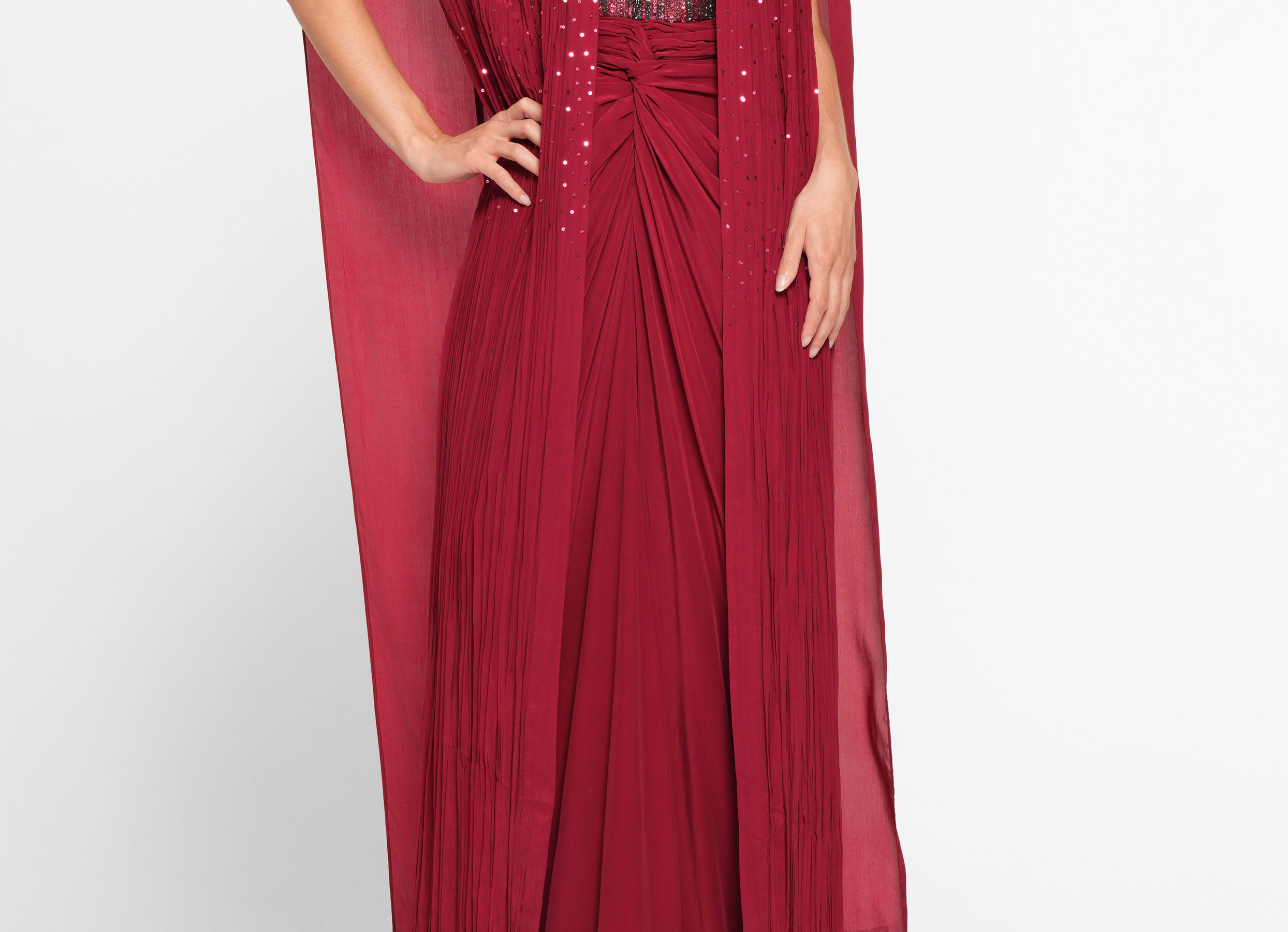 Twamev Women Twinkling Red Georgette Indo Western