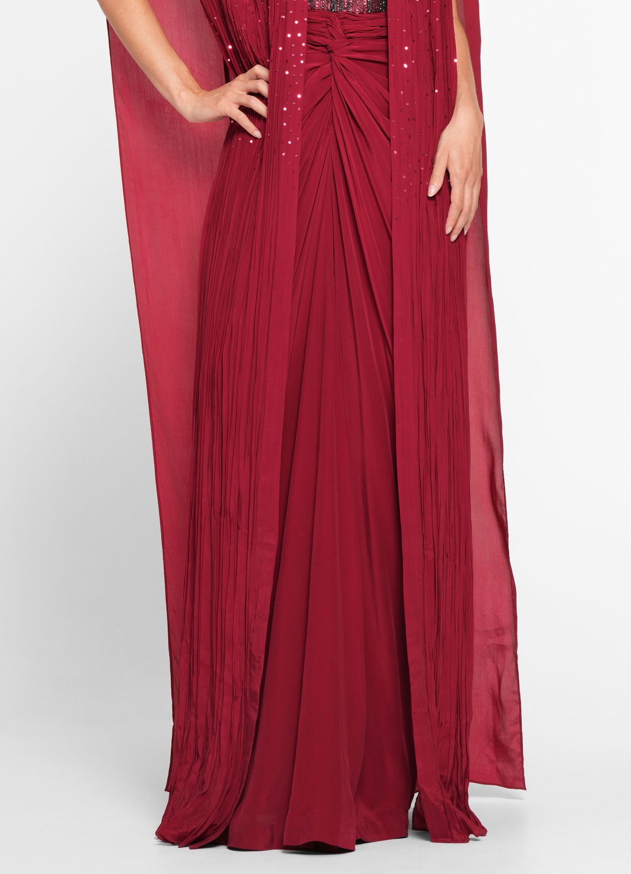 Twamev Women Twinkling Red Georgette Indo Western