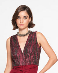 Twamev Women Twinkling Red Georgette Indo Western