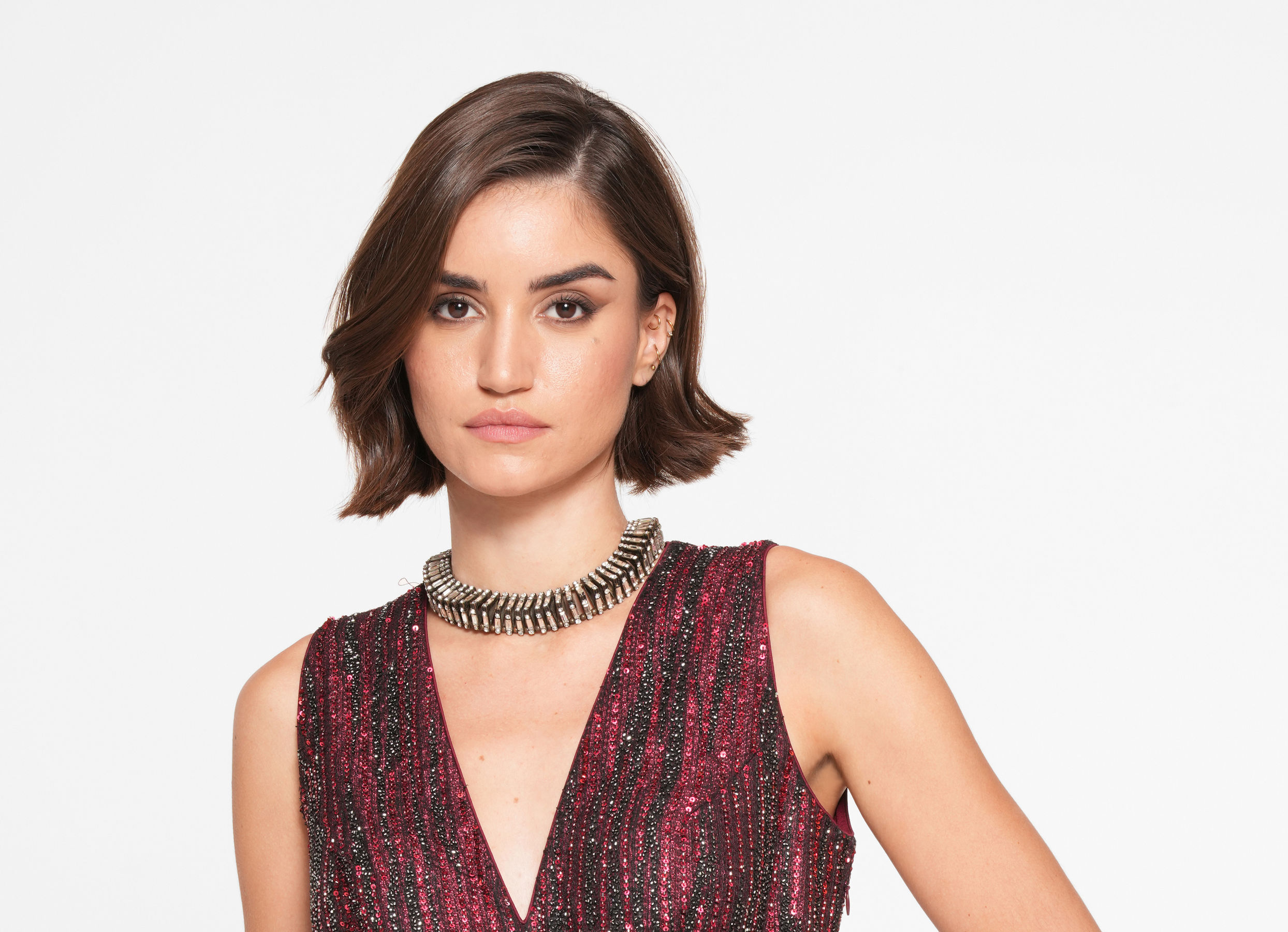 Twamev Women Twinkling Red Georgette Indo Western