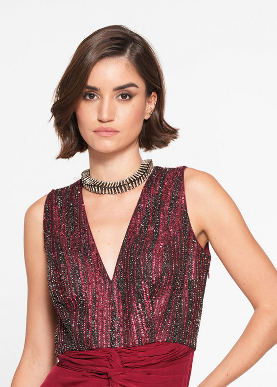 Twamev Women Twinkling Red Georgette Indo Western