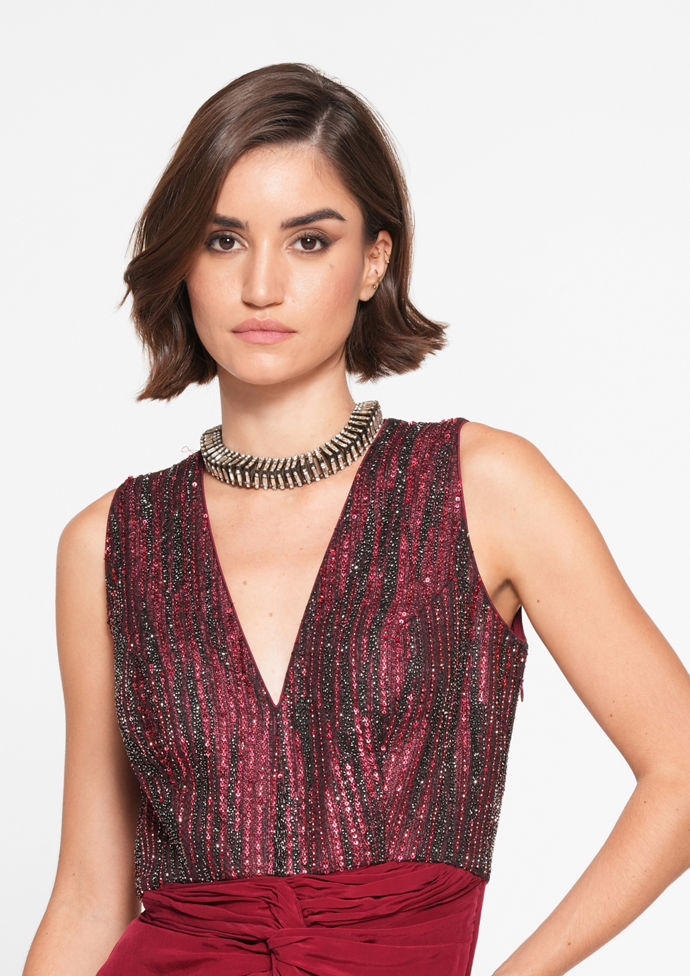 Twamev Women Twinkling Red Georgette Indo Western