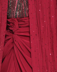 Twamev Women Twinkling Red Georgette Indo Western