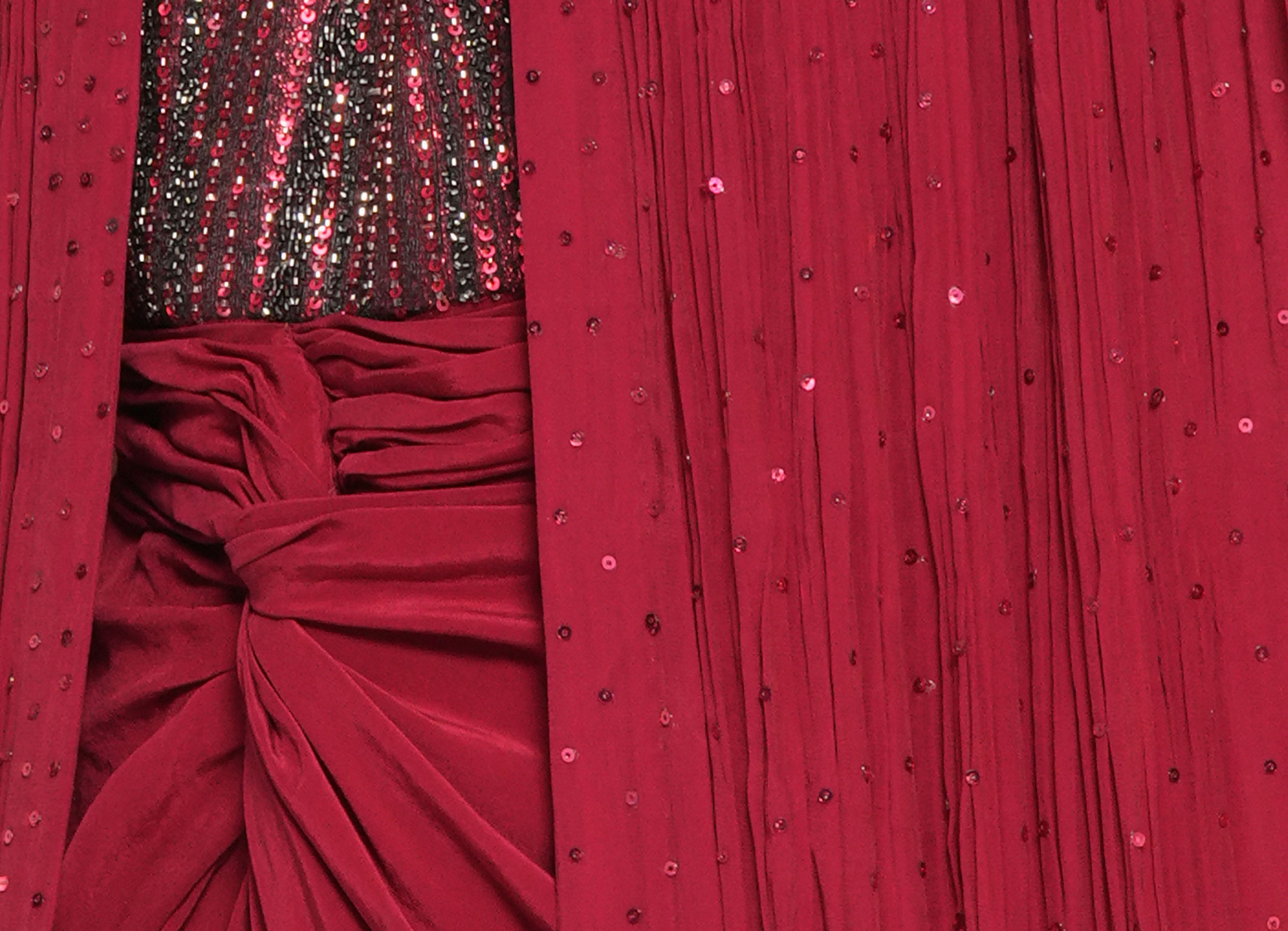 Twamev Women Twinkling Red Georgette Indo Western