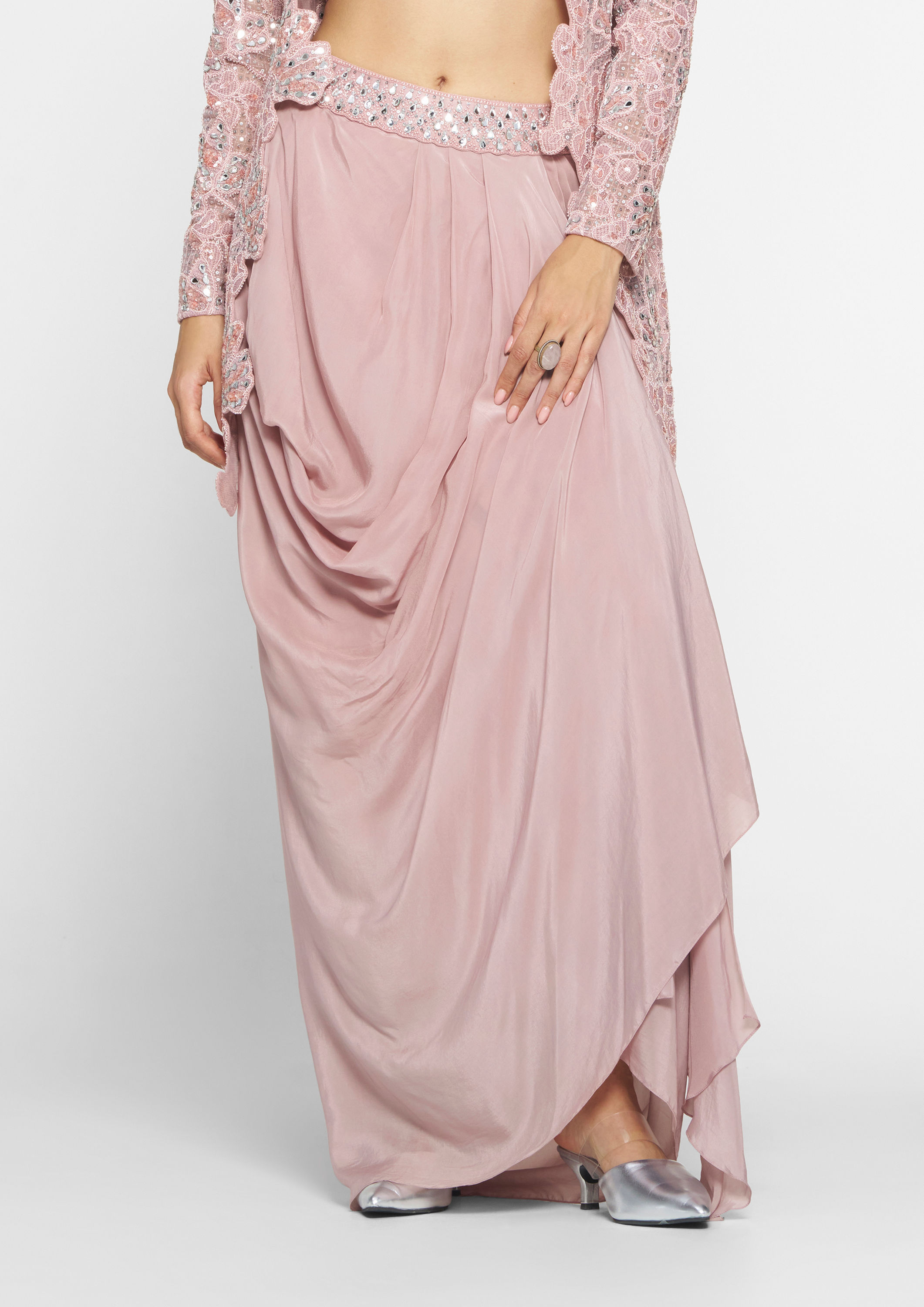 Twamev Women Dusty Pink Satin Fusion Elegance Indo Western