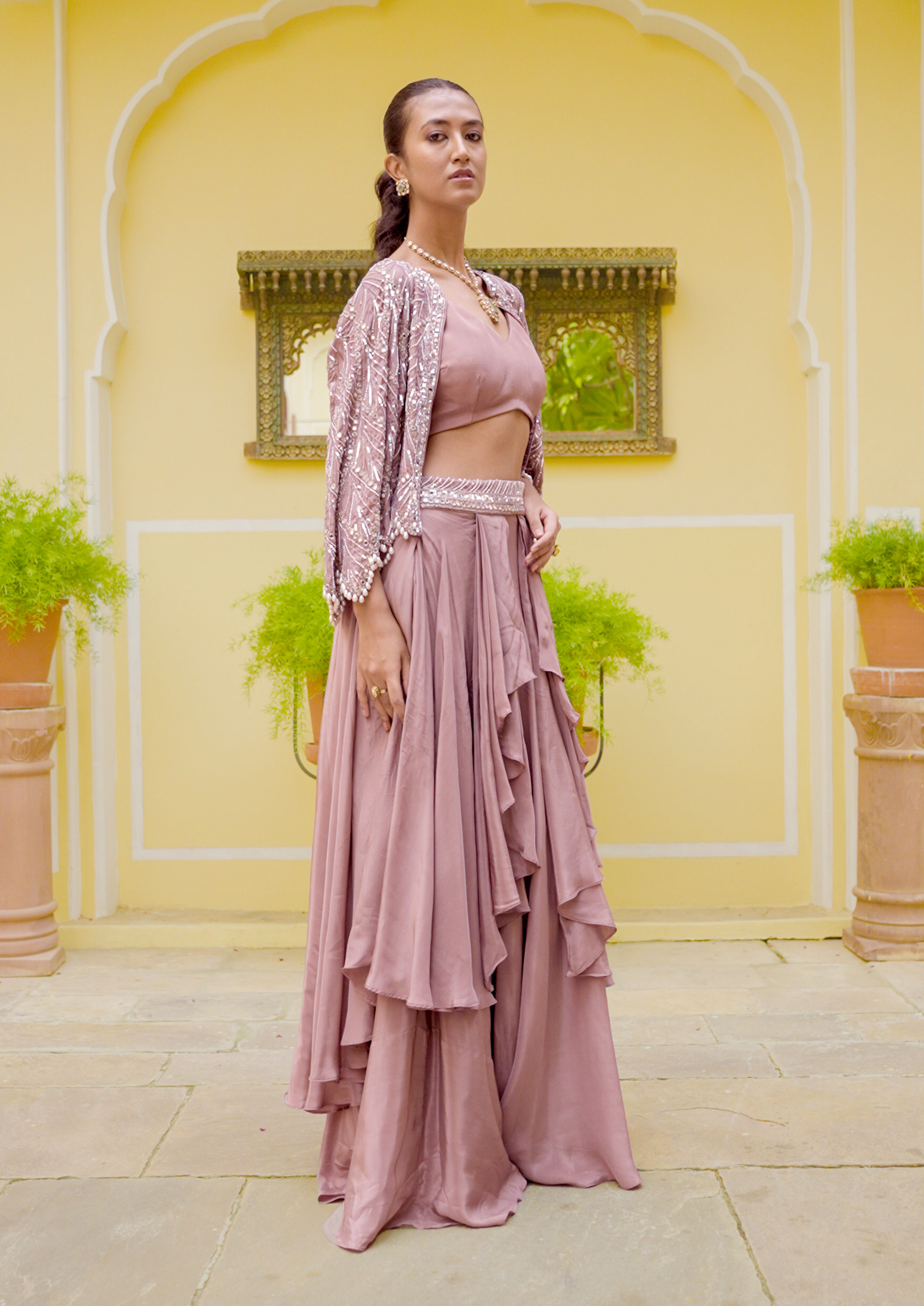 Twamev Women Radiant Dusty Pink Indo Western image number 1