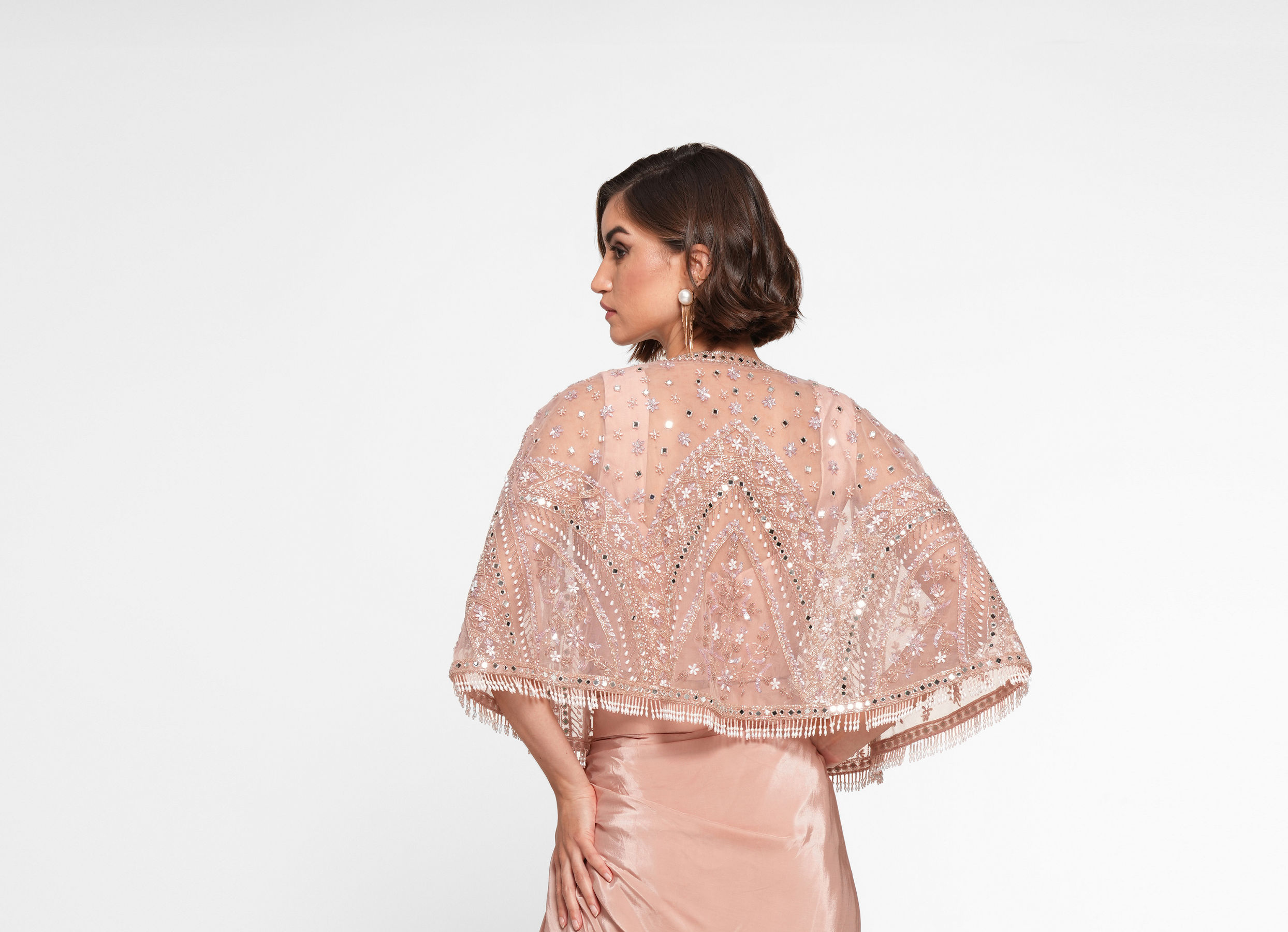 Twamev Women Dusty Pink Satin Elegance Indo Western