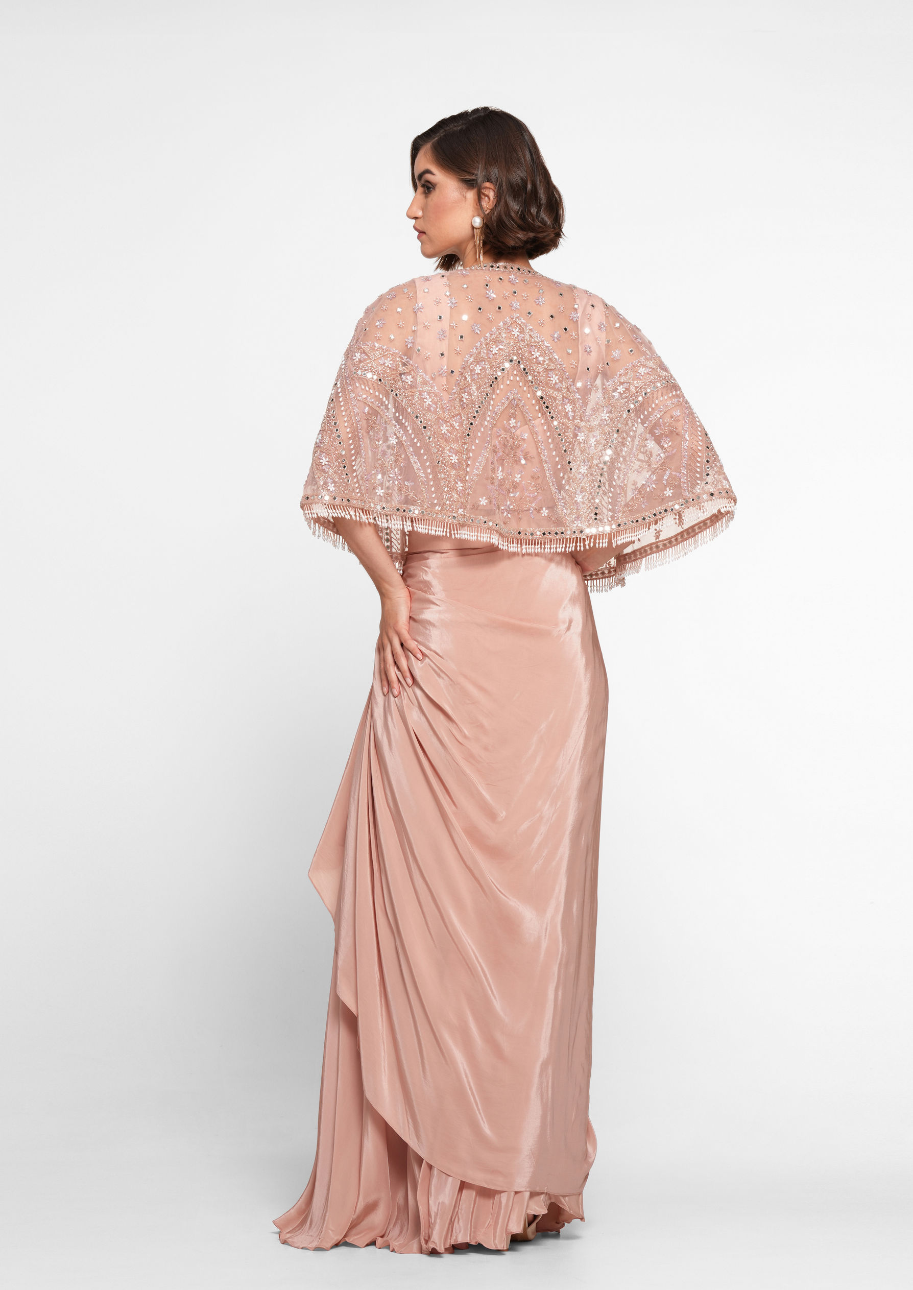 Twamev Women Dusty Pink Satin Elegance Indo Western image number 5