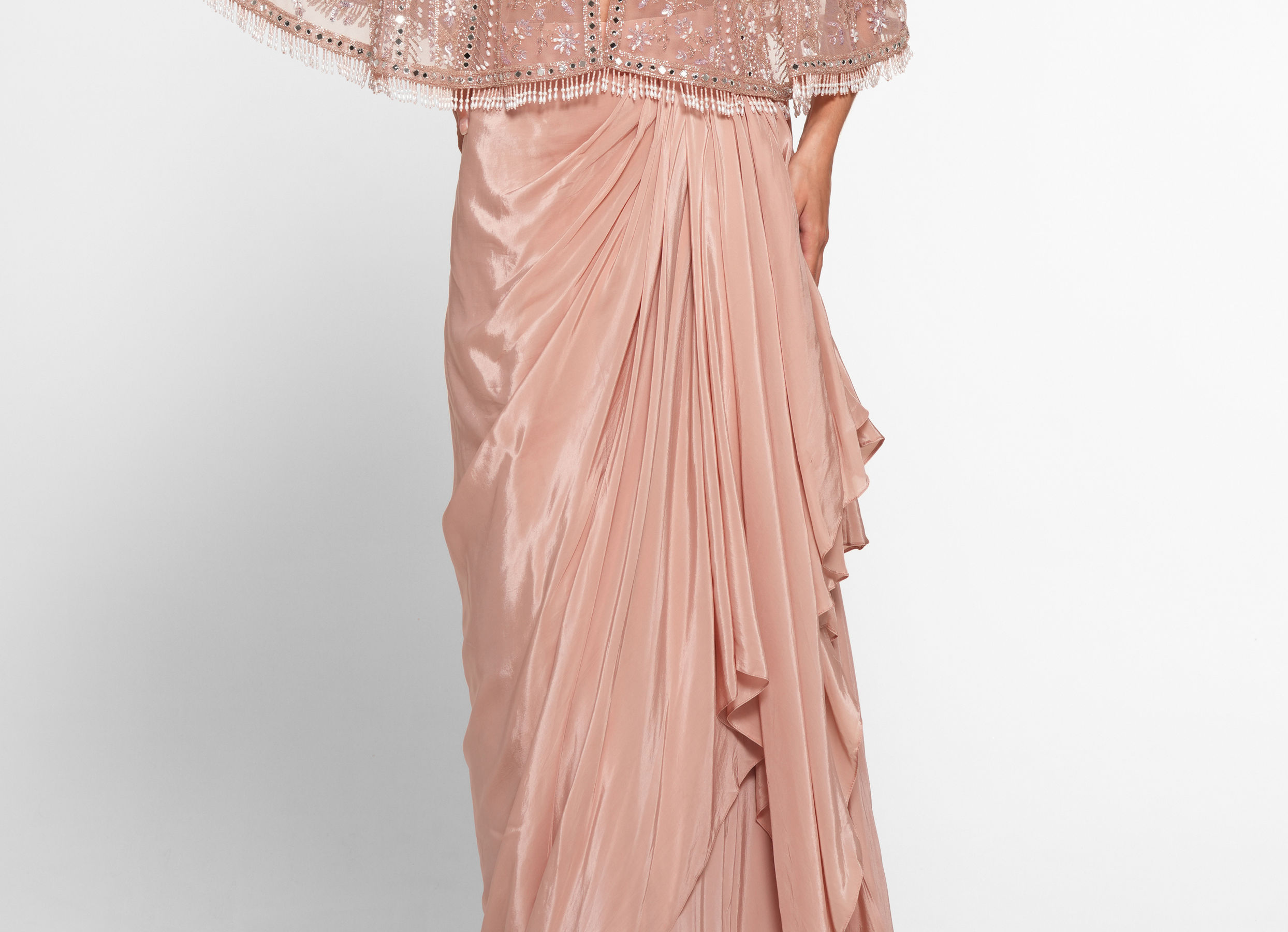 Twamev Women Dusty Pink Satin Elegance Indo Western