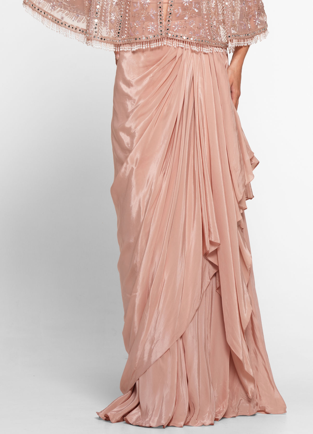 Twamev Women Dusty Pink Satin Elegance Indo Western