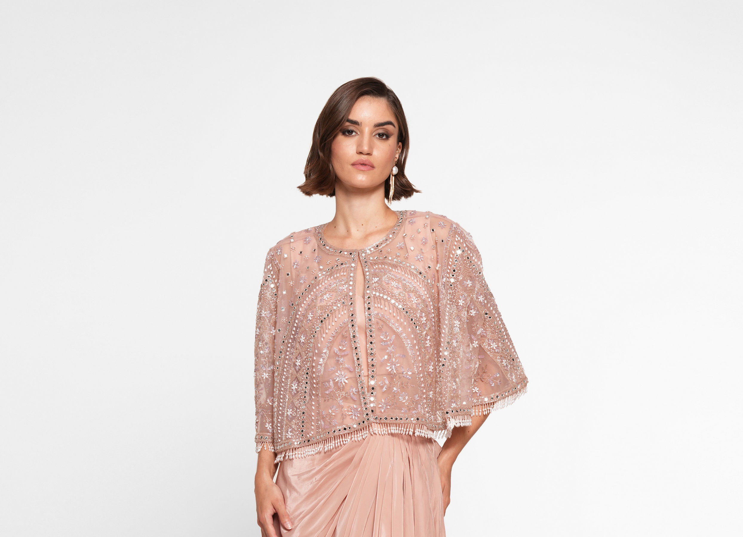 Twamev Women Dusty Pink Satin Elegance Indo Western