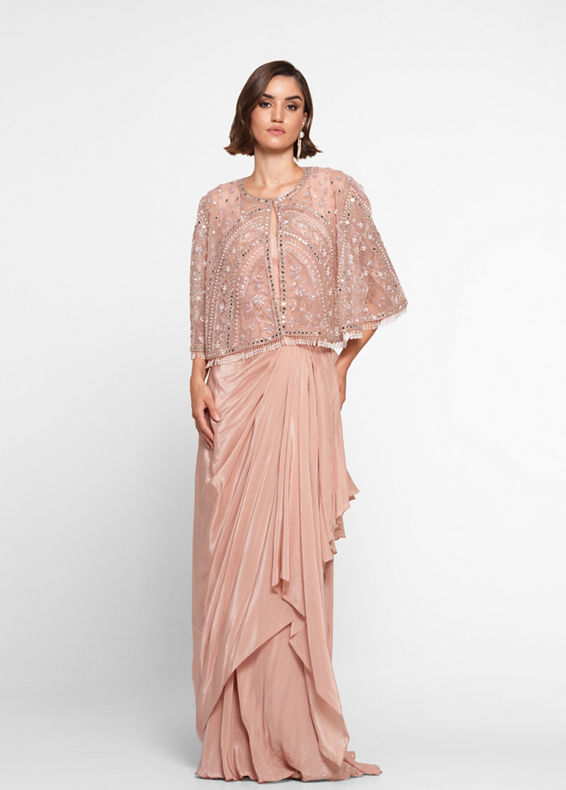 Twamev Women Dusty Pink Satin Elegance Indo Western