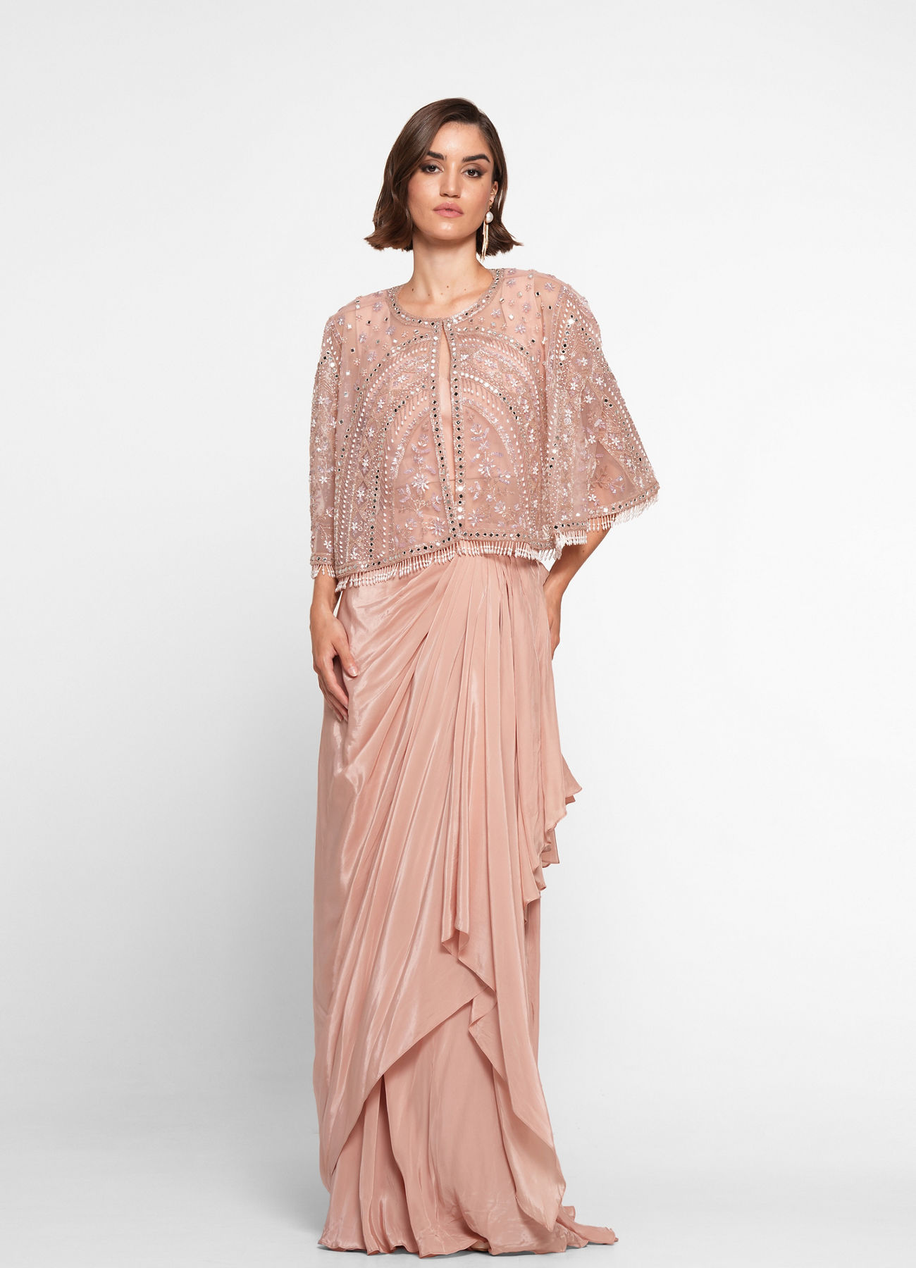 Twamev Women Dusty Pink Satin Elegance Indo Western