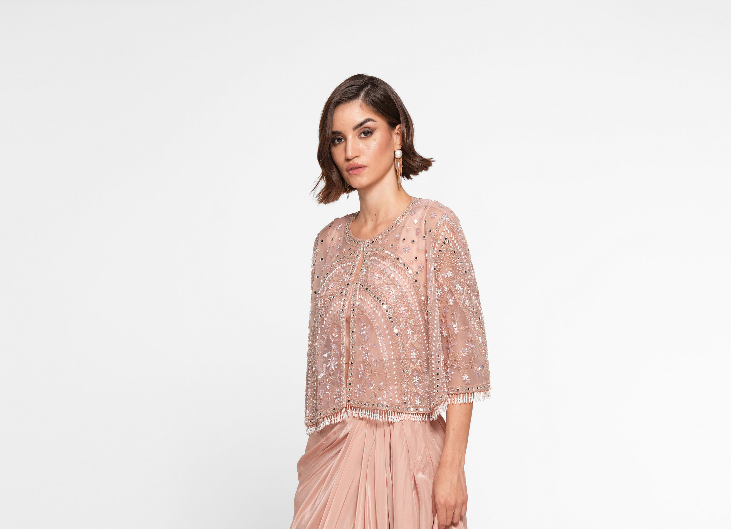 Twamev Women Dusty Pink Satin Elegance Indo Western