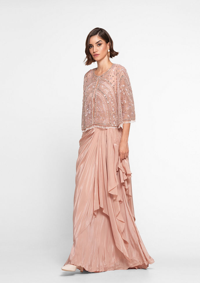 Twamev Women Dusty Pink Satin Elegance Indo Western image number 2